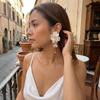 Elegant White Petal Flower Tassel Drop Earrings for Women Exaggerated Acrylic Shell Flower Earrings Wedding Party Jewelry