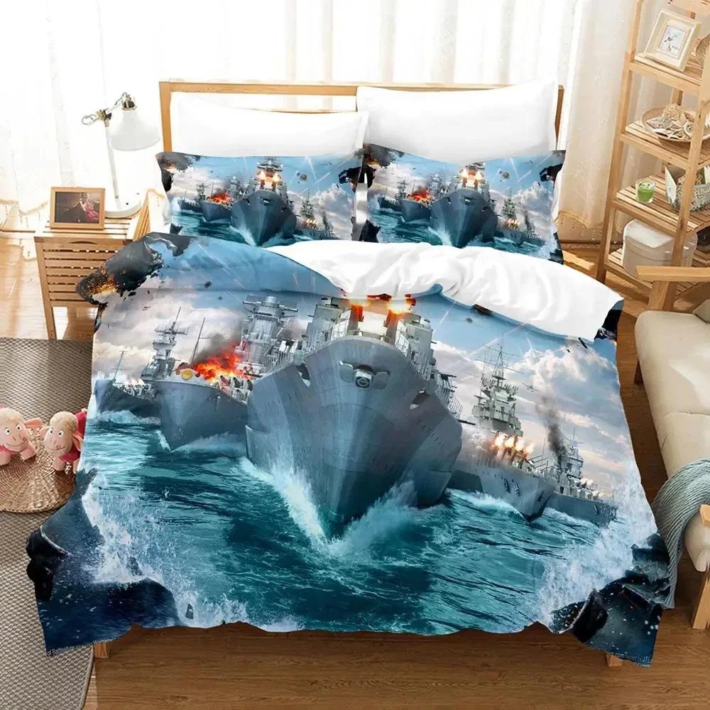 3D Print Game World Of Warships  Bedding Set Duvet Cover Bed Set Quilt Cover Pillowcase Comforter King Queen Size Boys Adult