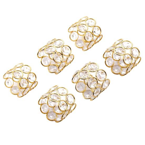 

6Pcs/Set Napkin Faux Ring Luxury Crystal Beads Metal Shiny Elegant Table Decoration Dinner