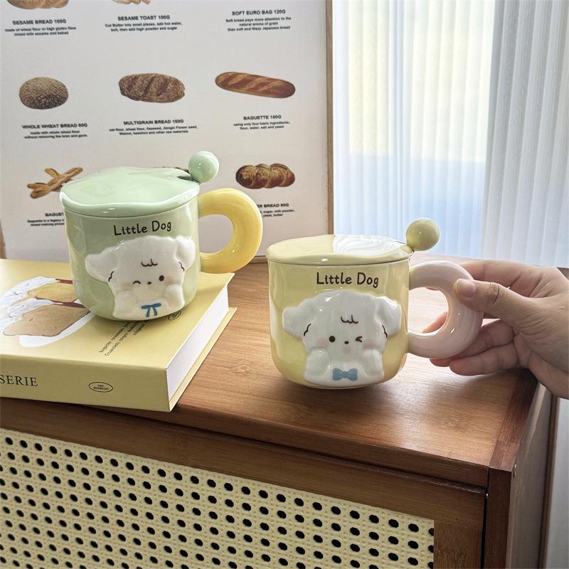 Puppy Mug With Lid Spoon Cute Couple Water Cup Girls Household Creative Ceramic Cup Souvenir Gift Box
