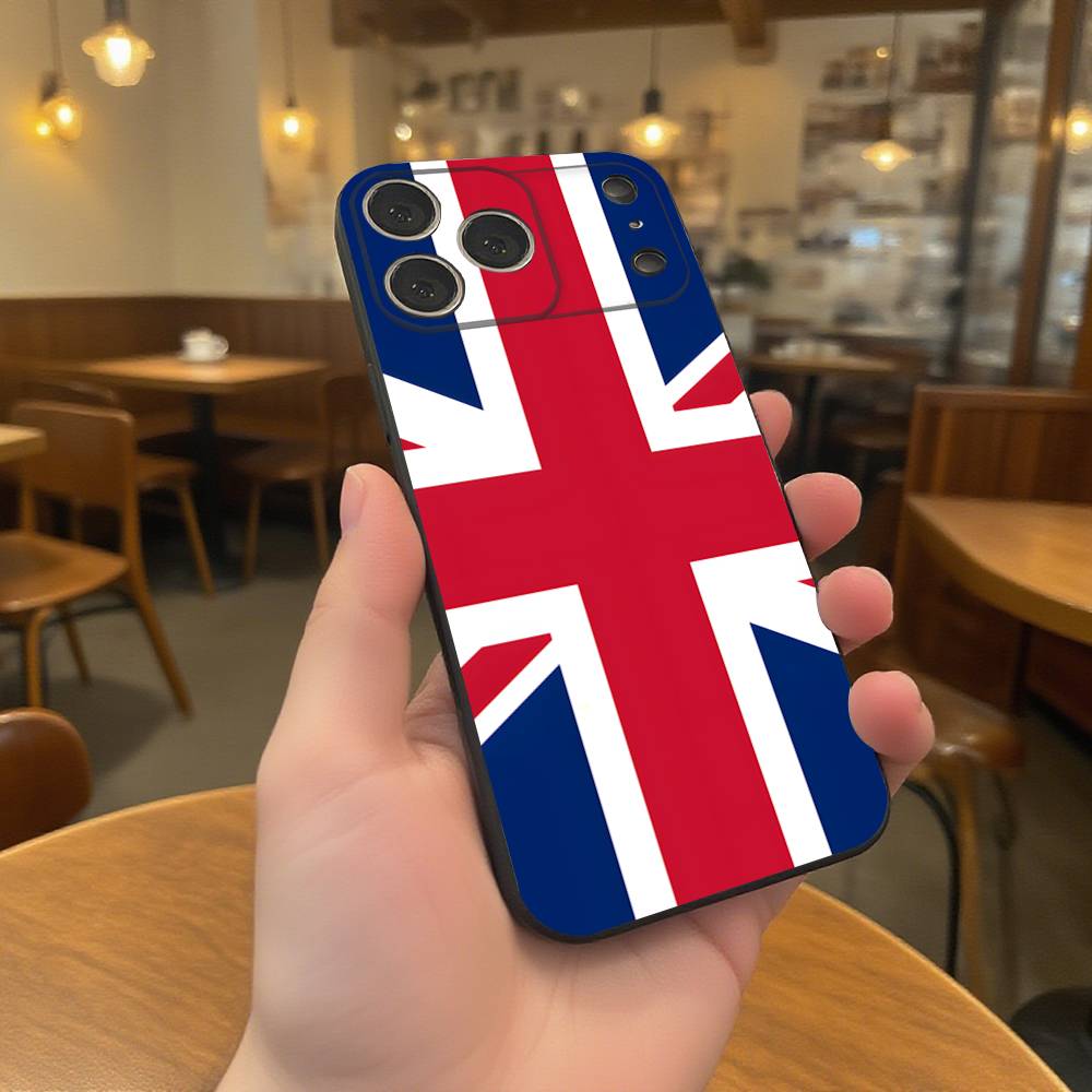 Flag Union Jack British UK Black Soft Cover Phone Case For iPhone 17,16,15,14,13,12,11,Pro,Max,Plus