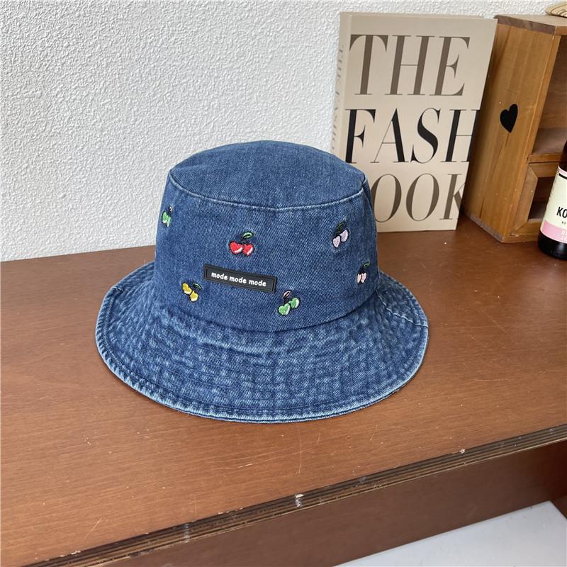 Hat Style Versatile Cherry Embroidery Womens Sunshade Hatscaps Fishermans