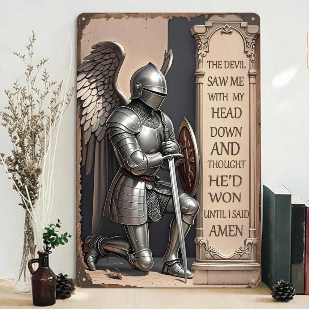 Christian Knight Metal Sign Scripture Prayer Wall Art Home Church Decor Gift 20x30