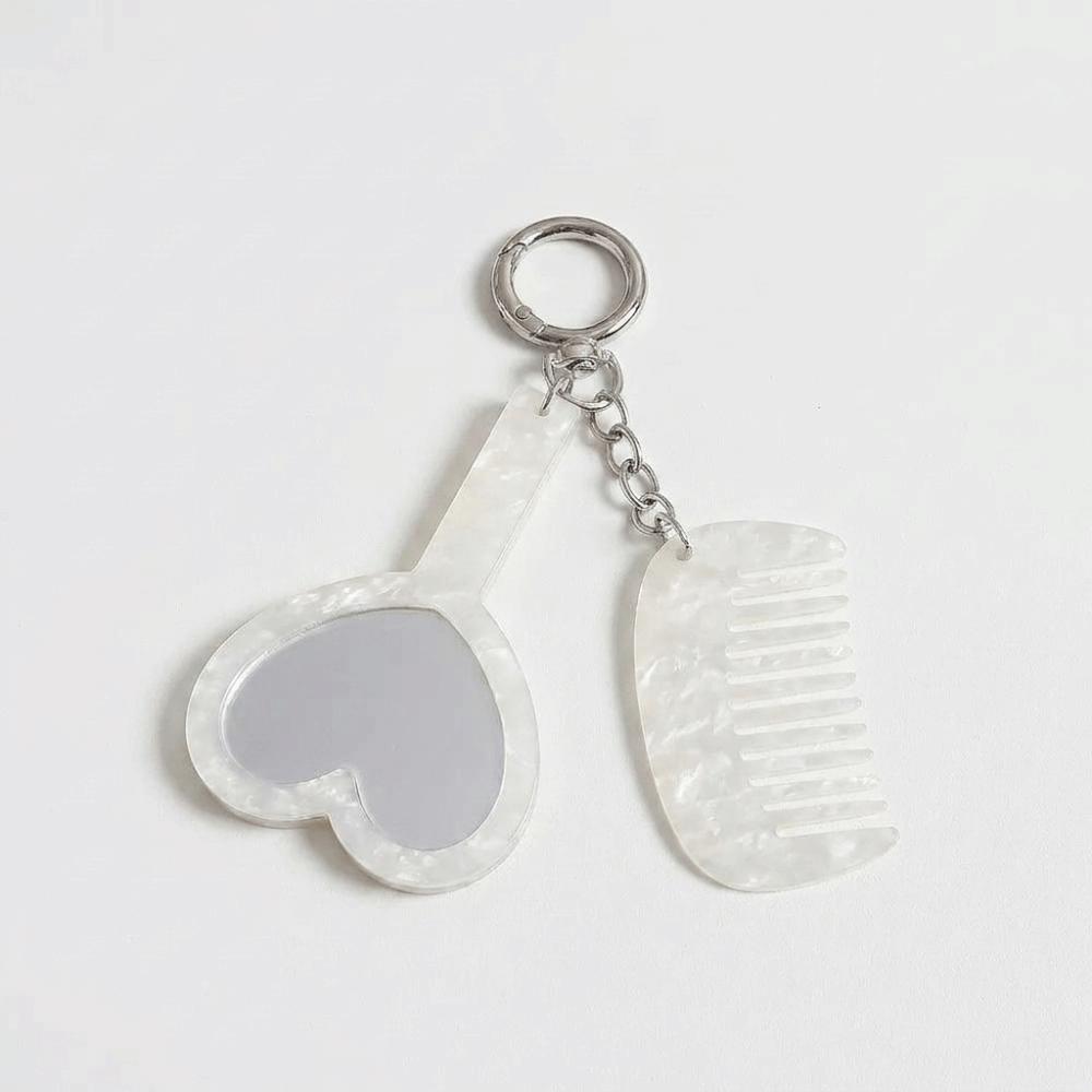 Heart Shaped Mirror Compact Grooming Set Mini Fine Tooth Comb Bag Hanging Charm  Casual Occasions