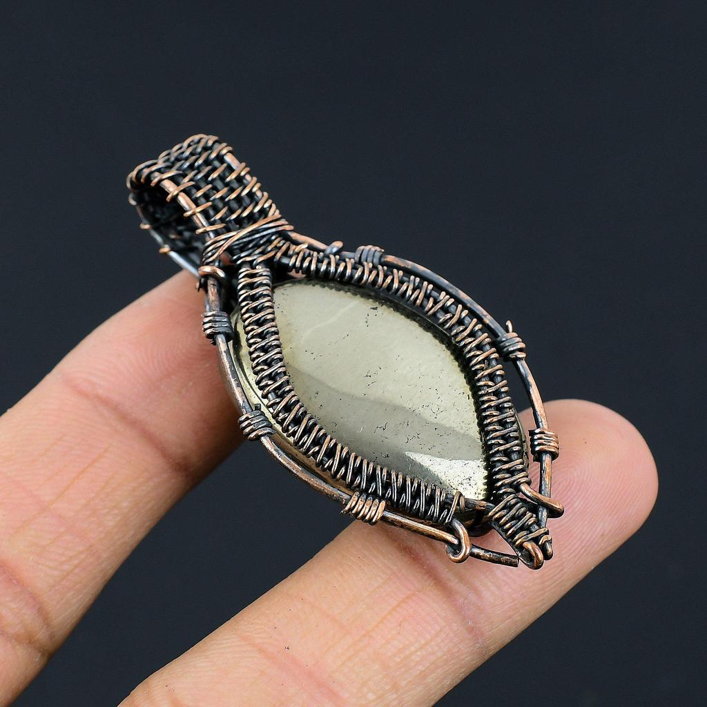 Golden Apache Pyrite Pendant, 999 Copper Wire Wrapped Jewelry, Gemstone Pendant, Gift For Her Handmade Dainty Jewelry