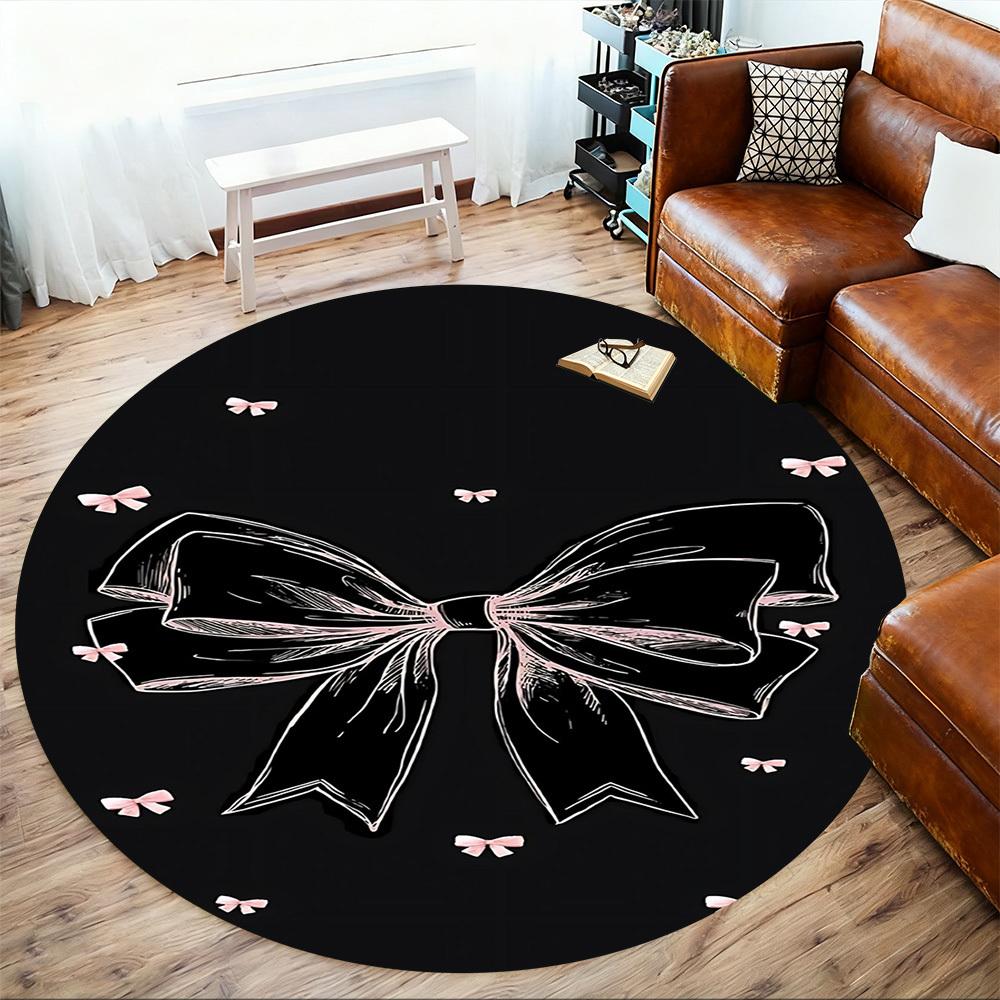 1pc bow ribbon Round Chair mat office Area Rug - Non-Slip, Floor Mat for Office, Bedroom, and Indoor Decor p127145
