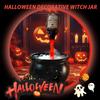 Spooky Witch Mist Maker Cauldron with Floating Bottle, Black Plastic Cauldron & Skeleton Halloween Decor LED Cauldron with Smoke