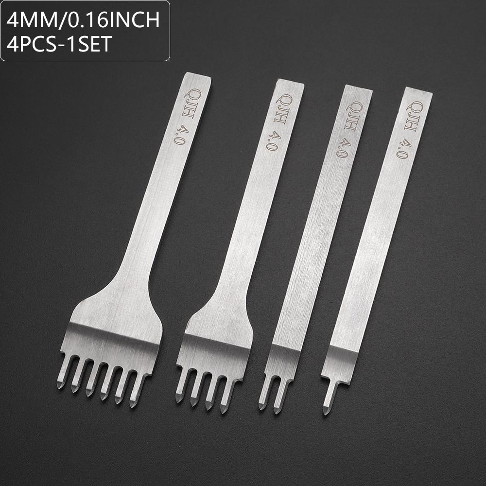 4pc/set Stainless Steel Rhombus Sewing & Punching Tool Set, DIY Stitching Chisel Set, Professional Leather Craftwork Punch Kit
