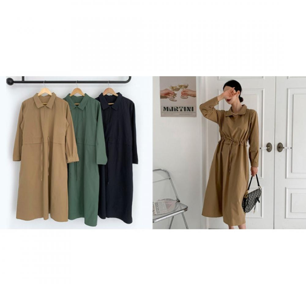 Shop   Women Collar Neck Half Zipper Waist Adjusting Flare Long Dress Cat Wdr   