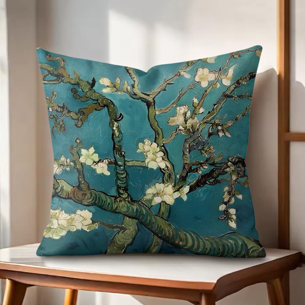 VanGogh oil paintings Cushion Cover Natural Linen Organic Fabric DoubleSided Printing Couch Pillow Covers Home Decor Gift