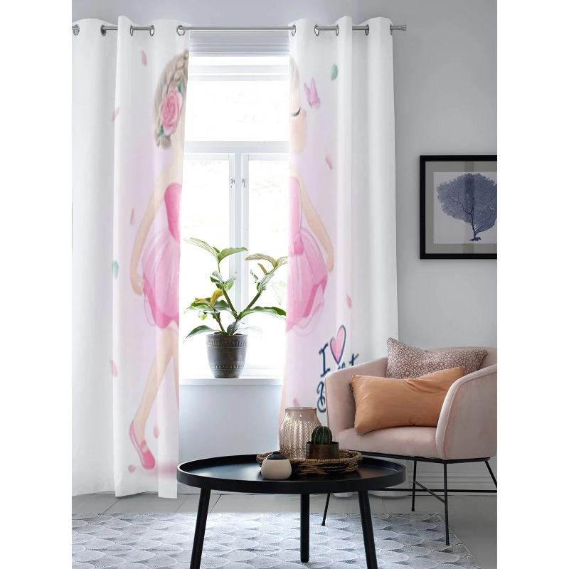 Cute Girl with Ballerina Window Curtain for Kids Room Home Blinds Curtains for LivingRoom Bedroom Drapes