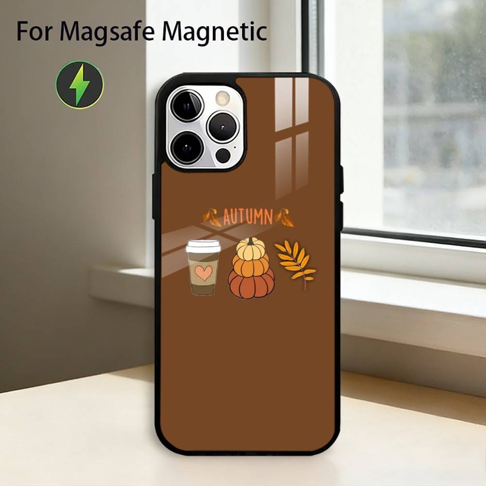 Autumn leaves P-pumpkin Phone Case For iPhone17,16,15,14,13,12,11 Plus,Pro Magnetic For Magsafe Wireless Charging iPhone14PROMAX