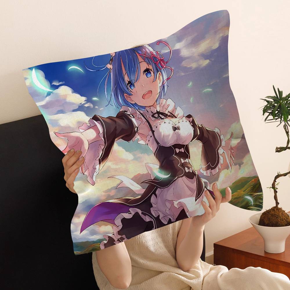 Anime Re Zero Cushion Cover Inches Farmhouse Decor Home Throw Pillow Covers for Couch Decorations