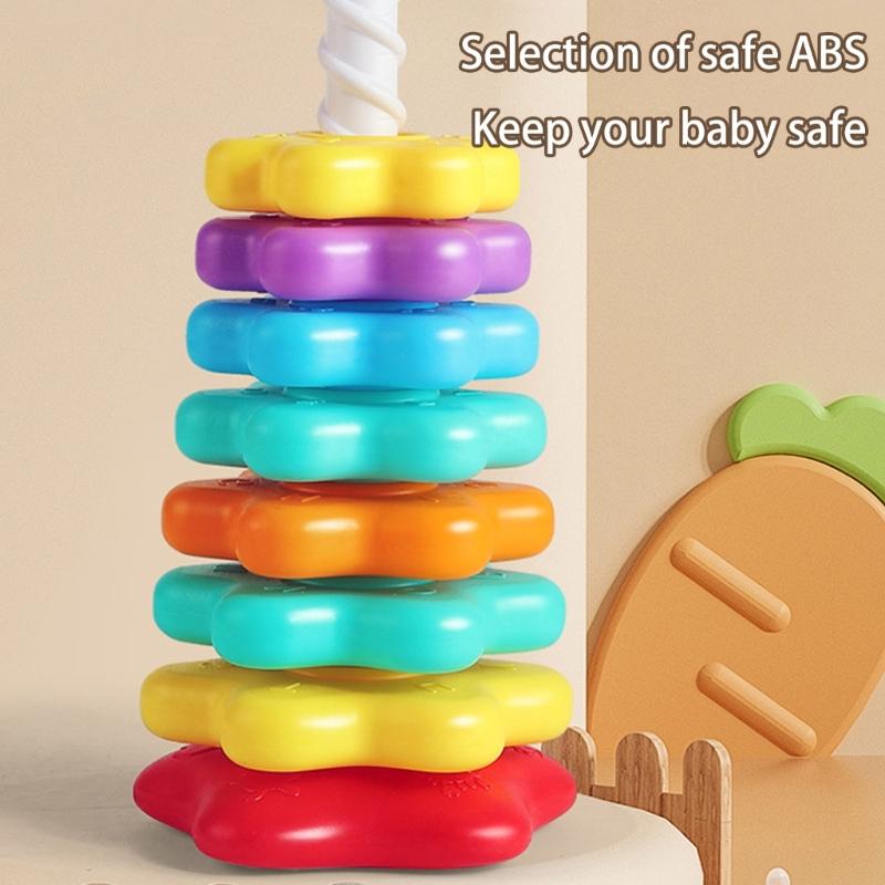 Interactive Rotating Stacking Tower Educational Toy for Toddler Motor Skill Building Colorful Color Sorting Activity Game