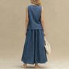 Completo in Denim da Donna: Top Casual Girocollo Senza Maniche Larga e Gonna a Vita Alta A-line