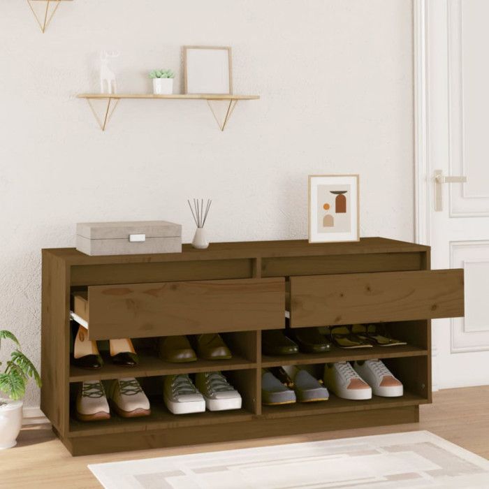 VidaXL Armoire à chaussures Marron miel 110x34x52cm Bois de pin massif 814447