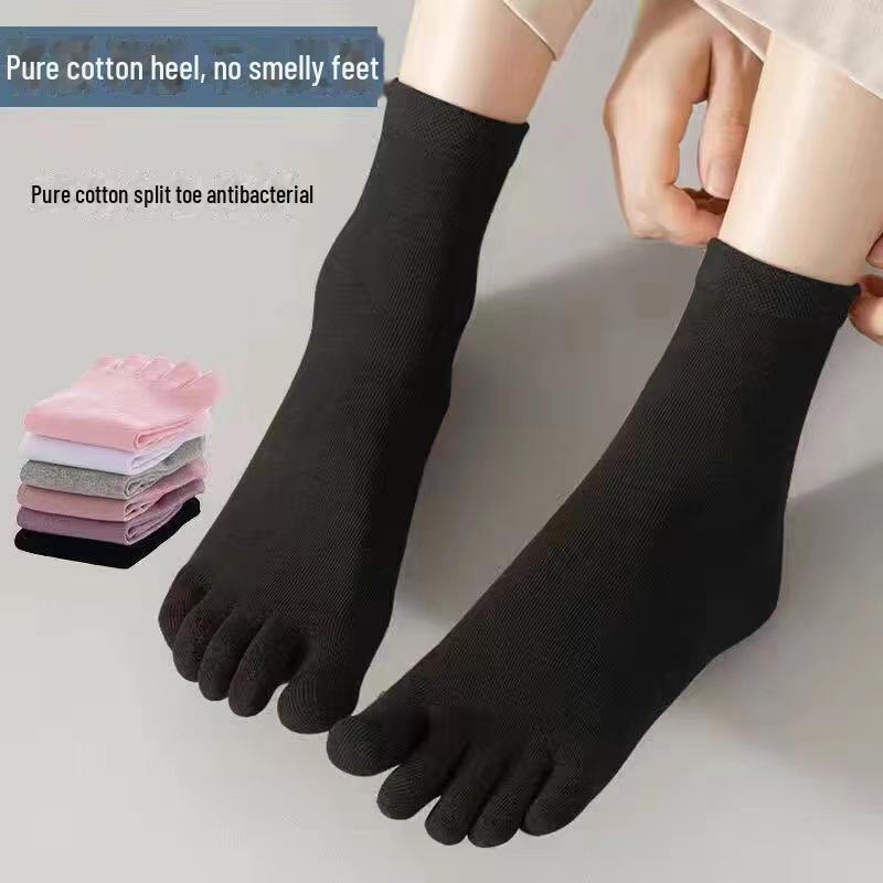 

Женские носки Si Yifen из хлопка телесного цвета с пятью пальцами и средней длиной - весна/лето, однотонные One Size