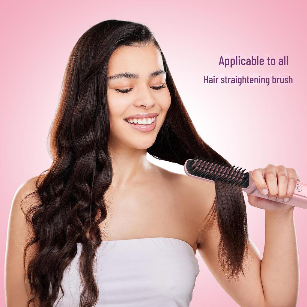 Korean Portable Ionic Hair Straightening & Curling Comb - Dual Purpose Wireless Set