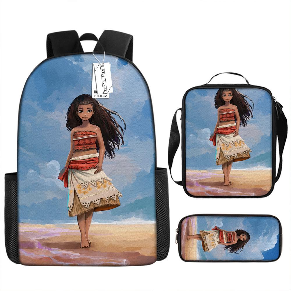 Moana Printed Backpack Large Capacity Sports Backpack Primary And Secondary School School Bag Three-Piece Set