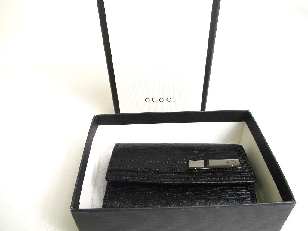 Authentic GUCCI Interlocking G Black Leather 6 Pics Key Cases #a300 Open Box