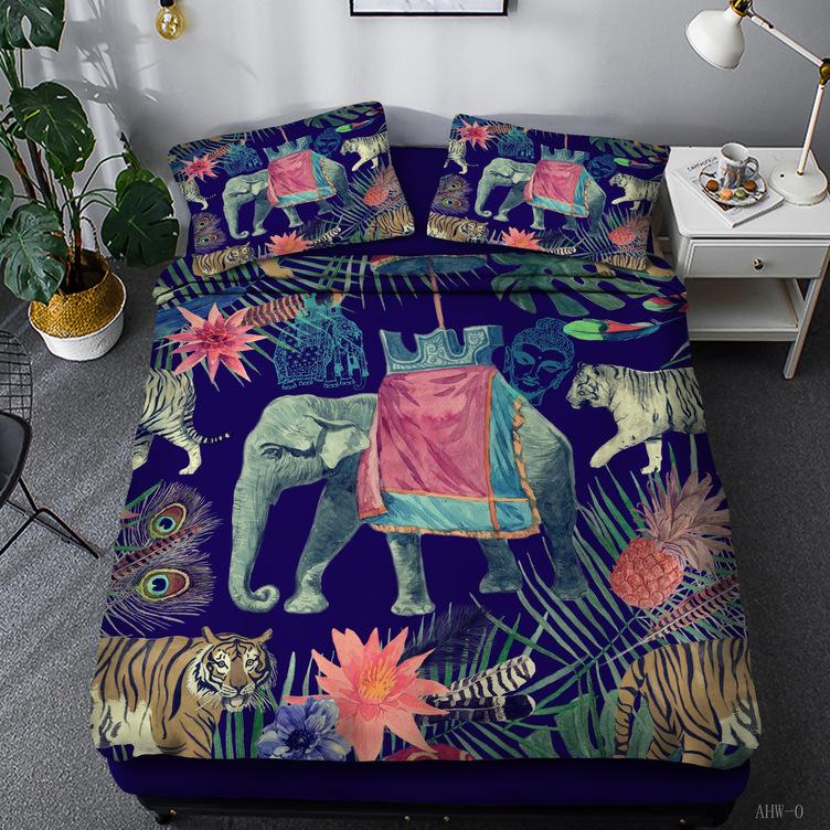 Bohemian Animal Elephant Series Quilt Cover Three-Piece 3D Digital Bedding