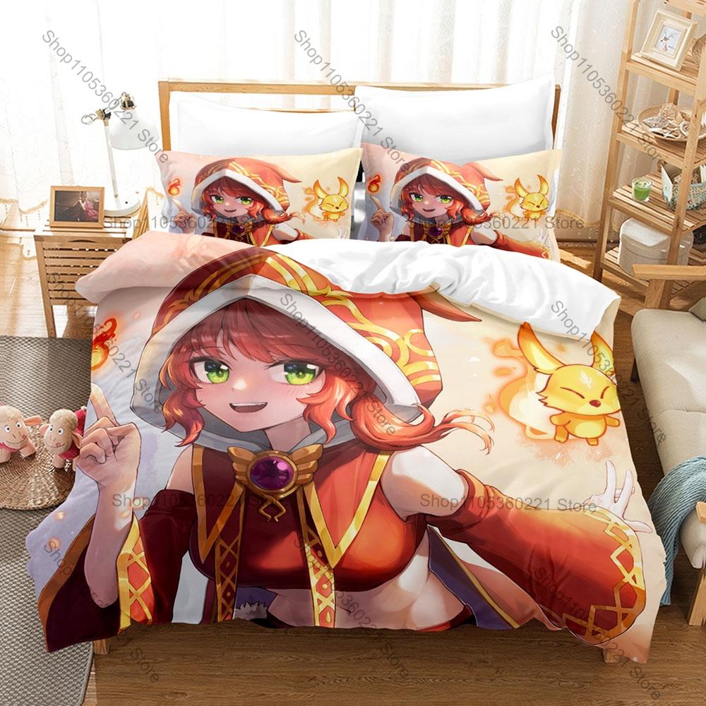 MapleStory 3Pcs Bedding Set Duvet Cover 2 Pillowcases Adele Mercedes Chibi Warrior Cartoon Graphic Breathable Dorm Bed Linen
