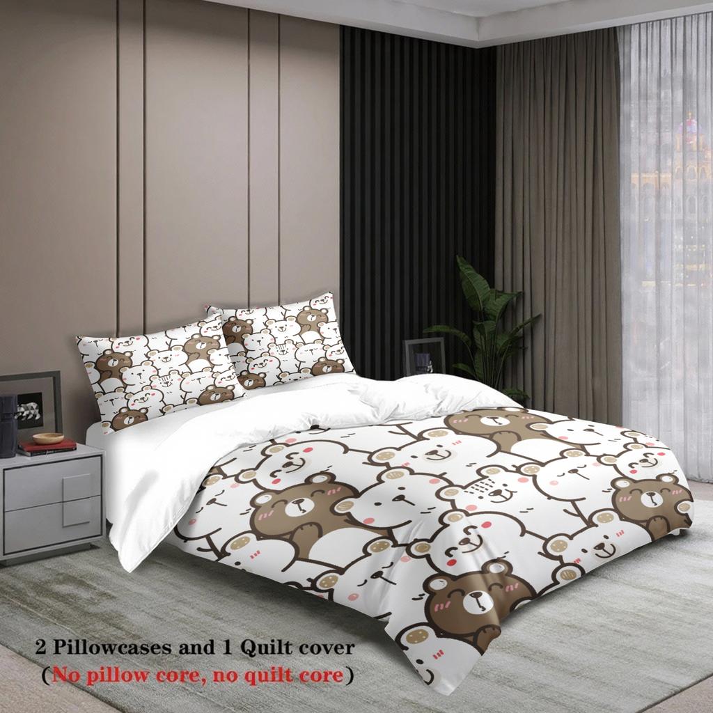 3pcs 100% Polyester Cute Bear Bedding Sets 3D Printed Cartton Animal Pattern Single Twin Queen King Size Duvet Cover Sets
