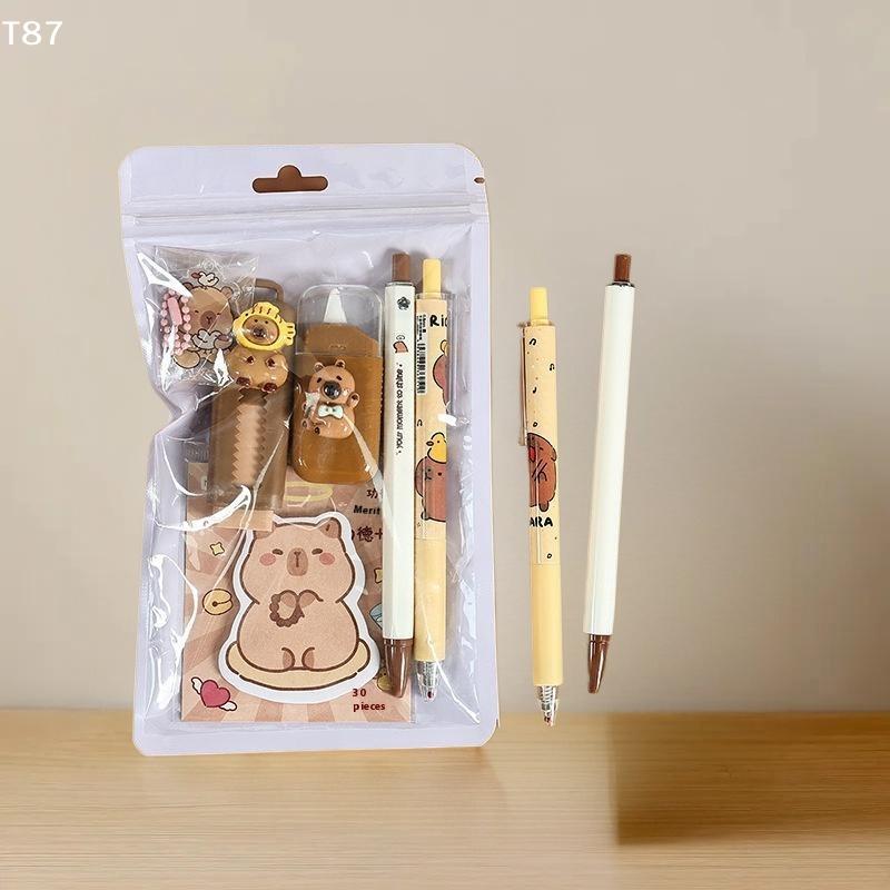 1Set Cute Cartoon School Supplies Creative Gift Cartoon Capybara Pattern Stationery Set Student Learning Stationery Set