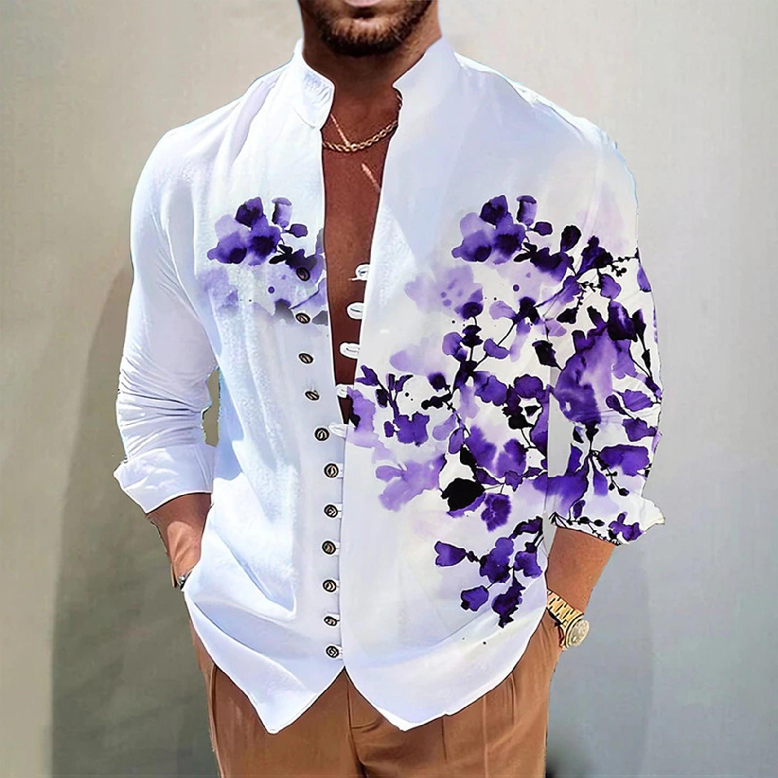 

Нова чоловіча повсякденна сорочка вільного крою з довгими рукавами в стилі ретро M фіолетовий