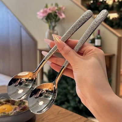 New Long Handle Stainless Steel Spoon Stirring Spoon Thickened Dessert Spoon Tableware Stainless Steel Soup Scoop