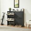 120 x 24 cm Shoe Cabinet with Grooved Front – Height-Adjustable with Anti-Tip Device and Decorative Table for the Hallway, in Black