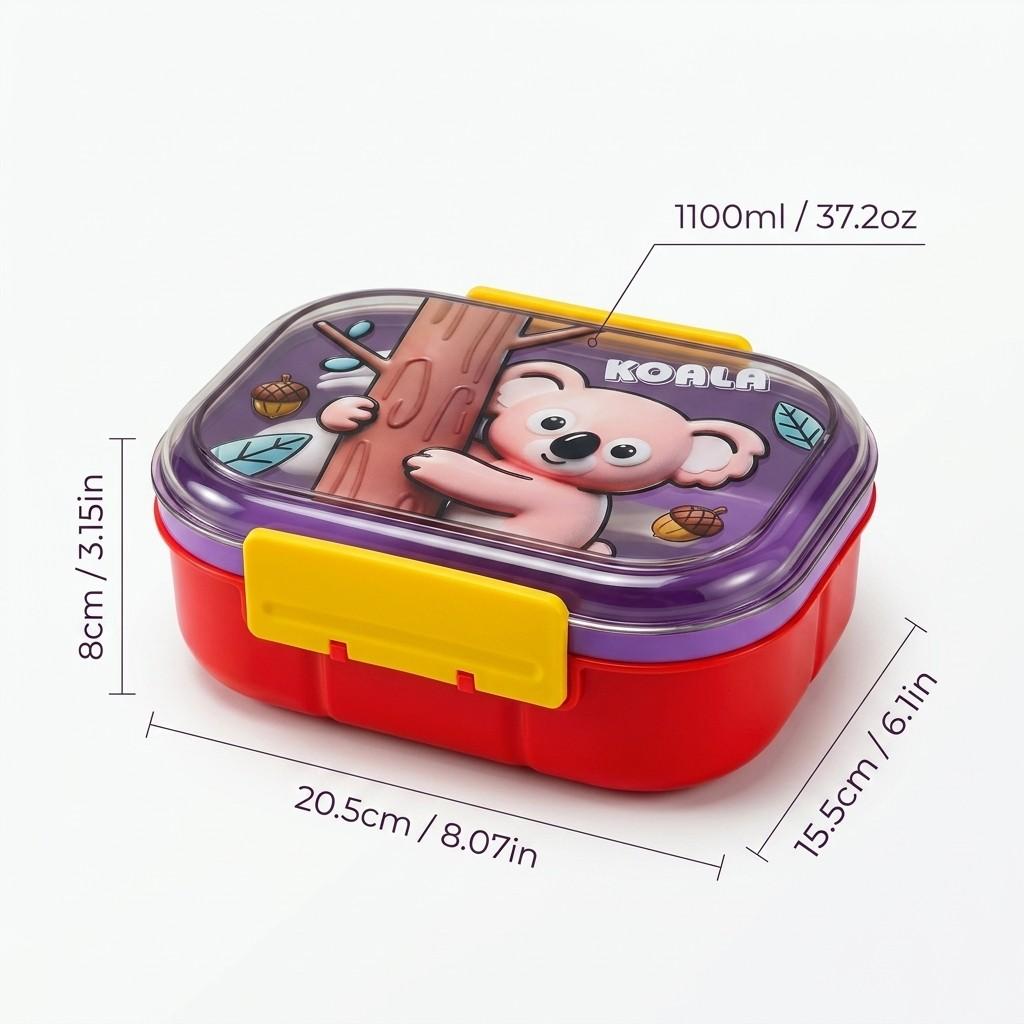 Microwaveable Cute Plastic Bento Box With Cutlery&Sauce Box Outdoor Portable Sealed Compartment Lunch Box For Kids Students красный