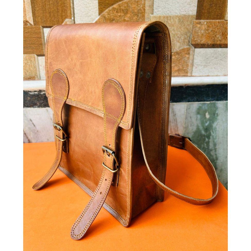 Кожаная сумка-сэтчел с прострочкой для I-pad 9 x 11 x 3 in коричневый — фото 7