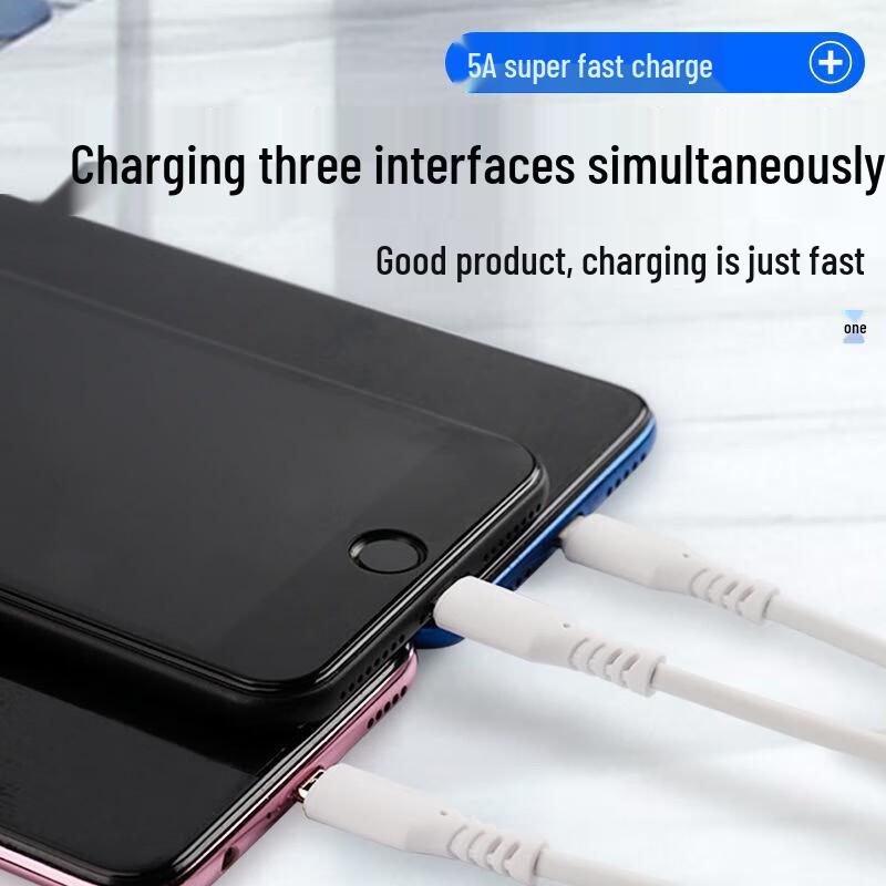 120W Fast Charge 6A 3-in-1 Data Cable for Vivo, Xiaomi, Oppo, Huawei, Honor, iQOO, and Apple