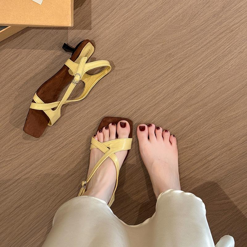 

New cross-strap open-toed high-heeled women s sandals with one-word strap fashionable and simple high heels 40 жёлтый