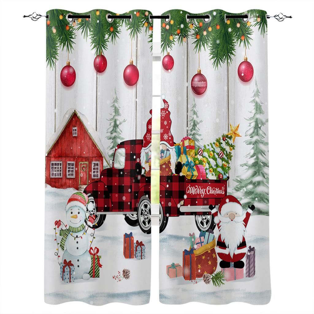 Cartoon Cute Shine Christmas Tree Red Girl Window Curtains For Kids Bedroom Living Room Bathroom Kicthen Door Hall Home Decor 2P