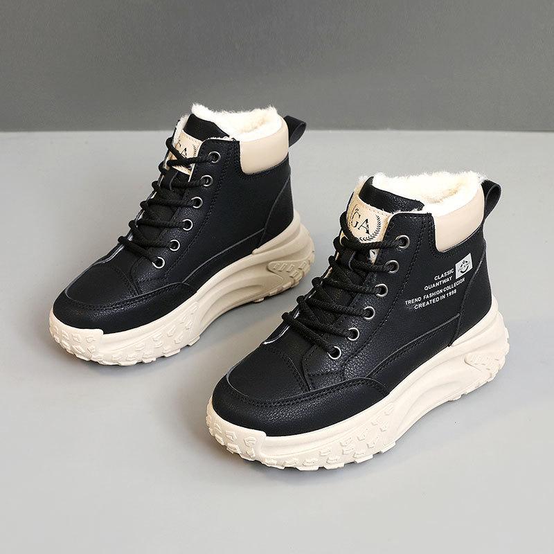 

Новые осенне-зимние теплые женские ботинки с высоким верхом, хлопковые ботинки на толстой подошве с цветными блоками для увеличения роста для студентов 40