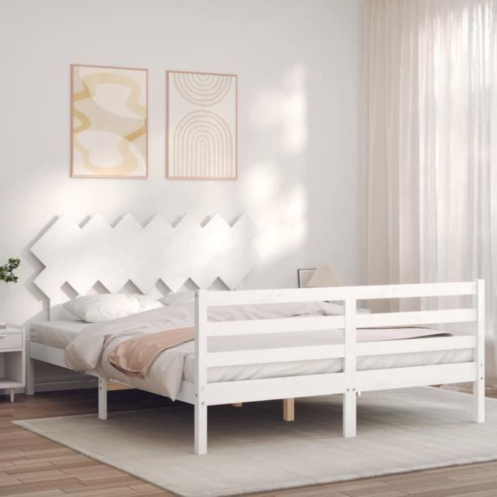 VidaXL Cadre de lit avec tête de lit blanc 140x190 cm bois massif 3195267