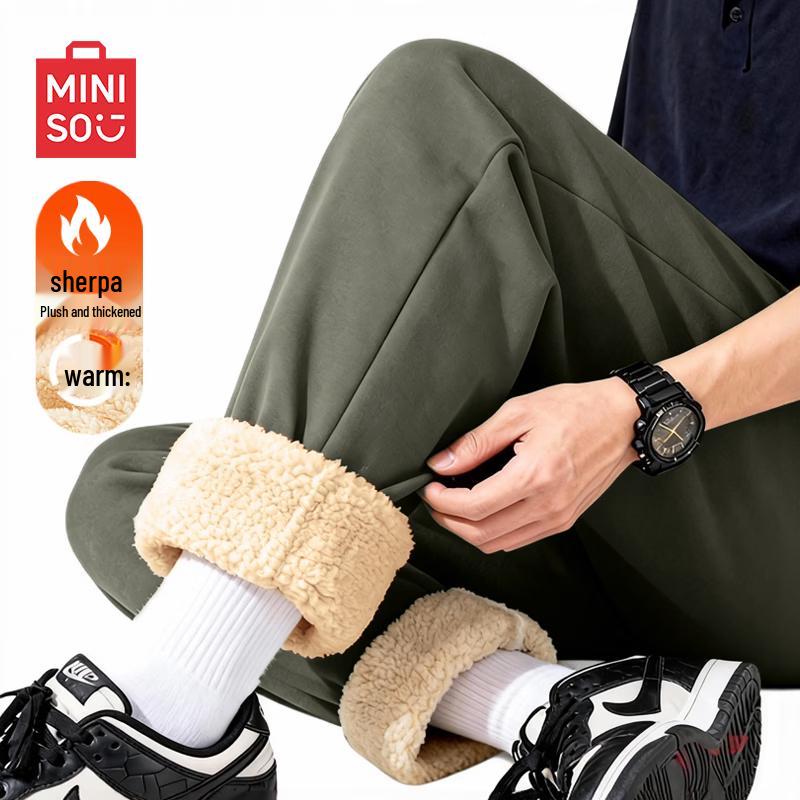 MINISO Men s Winter Fleece Lined Jogger Sweatpants L
