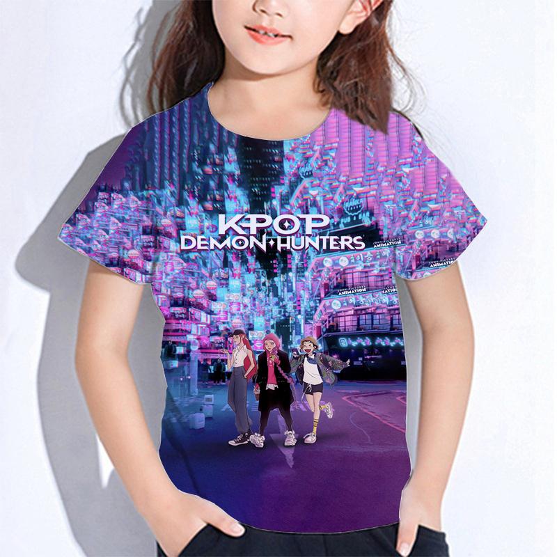 Sommer Huntrix Jente Kpop T-skjorter Barn Demonjegere T-skjorte Zoey Rumi Mira Gutter Jenter Kortarmede Topper Løs O-hals Barneklær