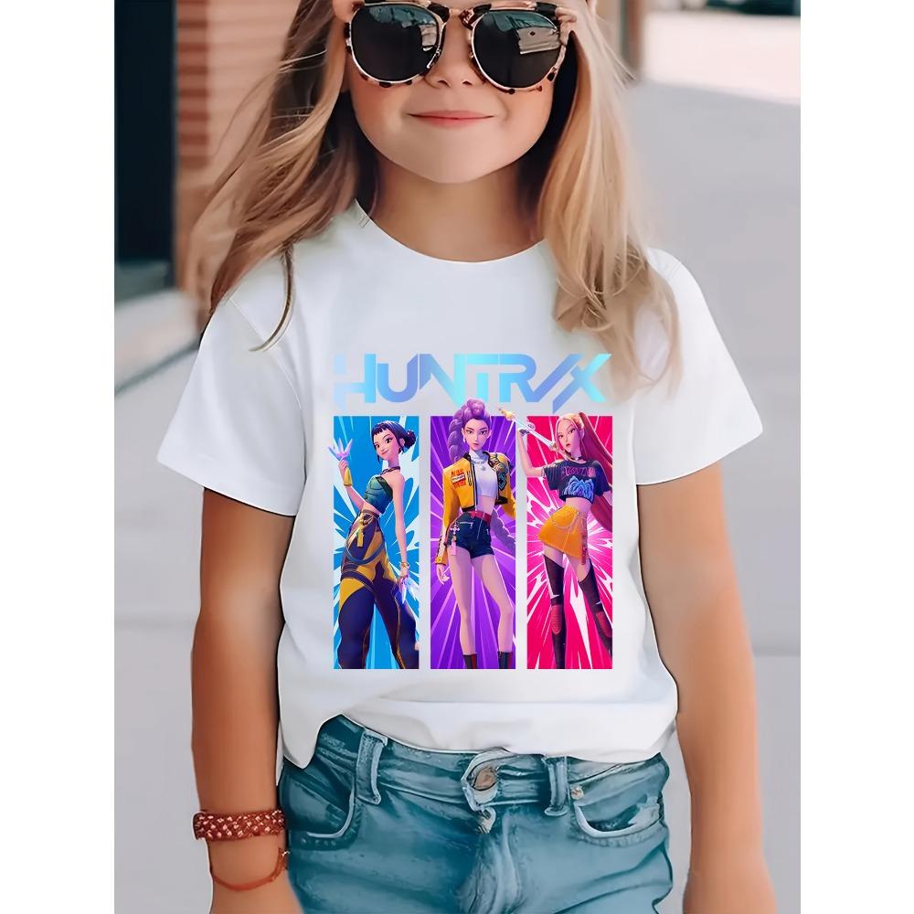 

Girls K-pop Anime-Inspired T-Shirt Cute Fashion Casual Print Short Sleeve Top Girls Soft Comfortable Loose Summer Casual Wear 100