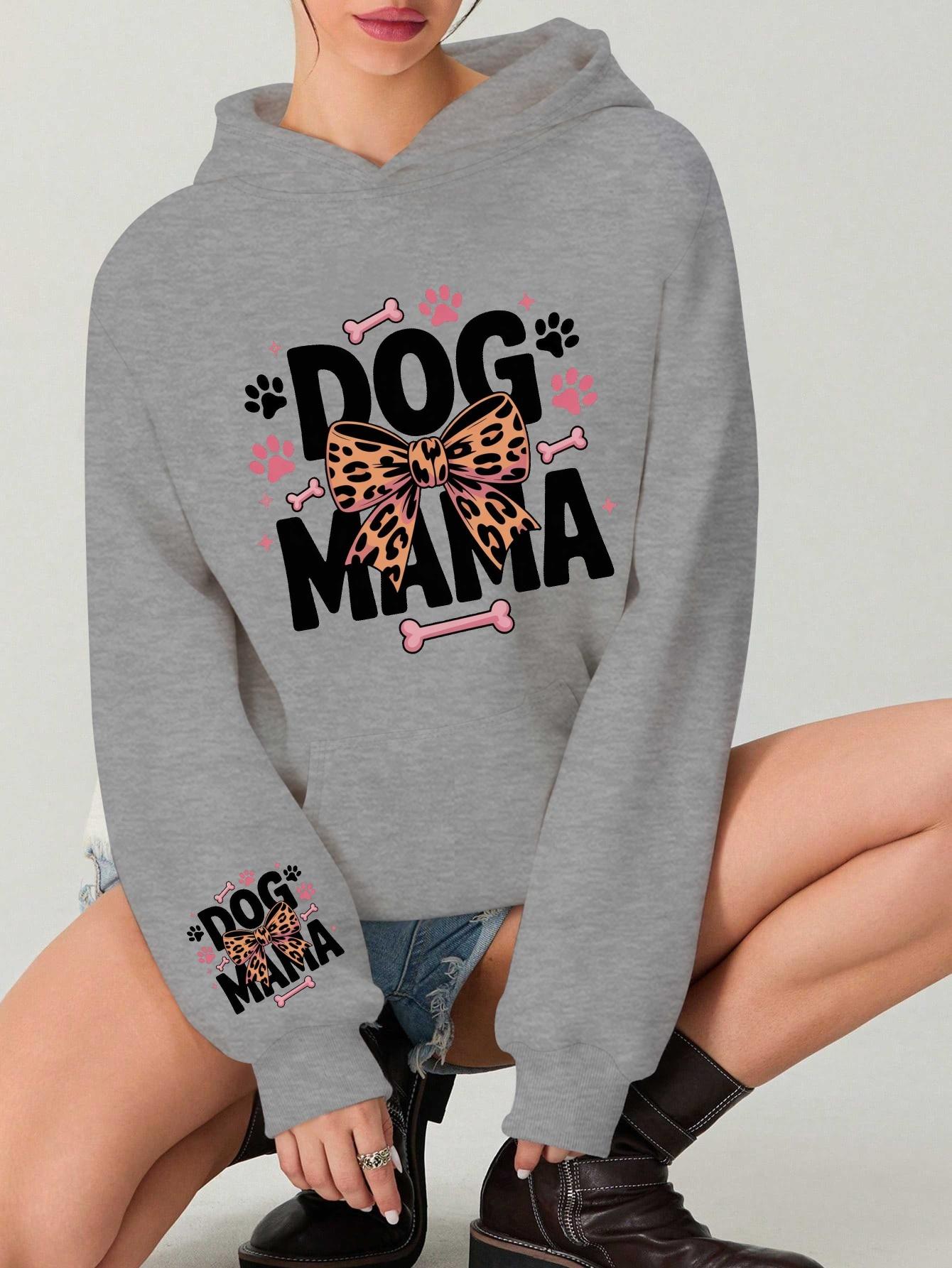 

Худи женские с леопардовым принтом и бантом Dog Mama XXL серый