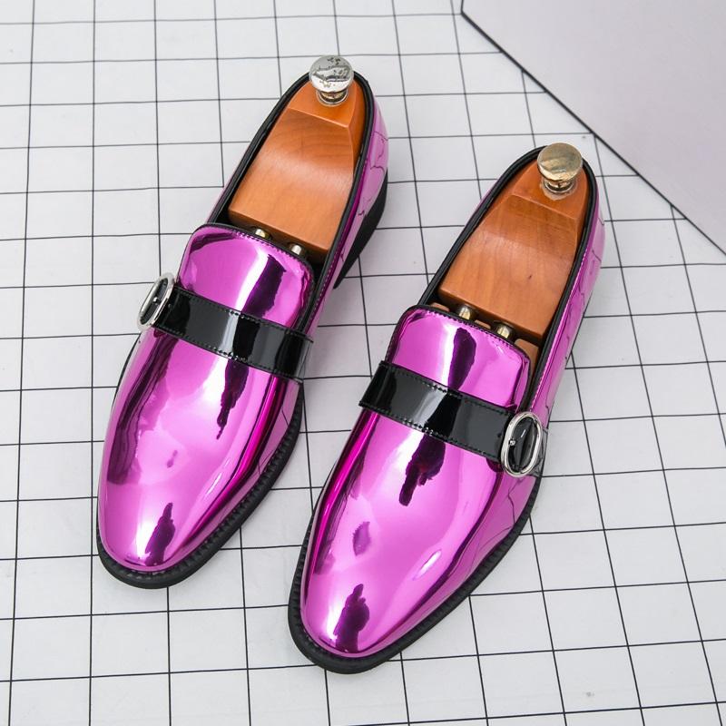 Designer New Shiny Glossy Patent Leather Shoes For Men Pointed Monk Strap Loafers Wedding Dress Formal Footwear Zapatos Hombre