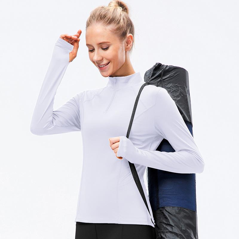 New Women'S T-Shirt Quick Drying Jacket Long Sleeved Yoga Sportswear Fitness Running Slim Fit Top Half Zip Hoodie