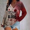 Dames V-hals Lange Mouwen Bedrukt Casual Losse Pasvorm Halloween Grafisch T-shirt