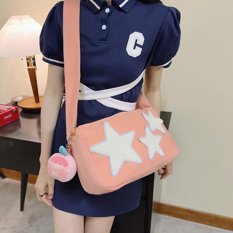 Japanese Cartoon Small Bag Women's New 2025 Mori Fashion Star Splicing Grid Personalized Shoulder Crossbody Small Square Bag