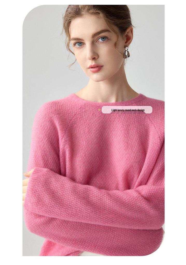 Luxurious Women's 75% Cashmere 25% Mulberry Silk Floral Inlay Round Neck Sweater