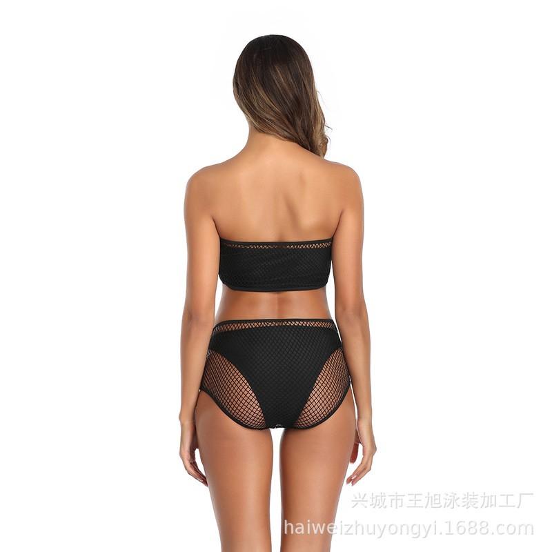 High-Waisted Bikini Set Womens Solid Color Push-Up Top With Removable Pads Triangle Bottom Swimsuit Beach Pool