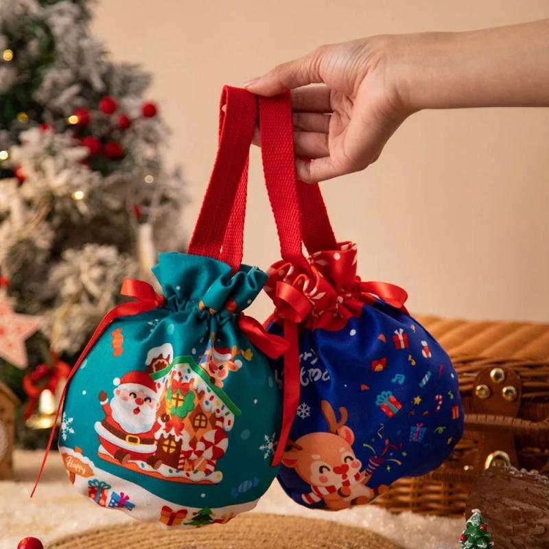 1-5Pcs Christmas Handheld Handle Drawstring Bag New Year Party Holiday Snacks Jewelry Snacks Christmas Eve Apple Storage Bag