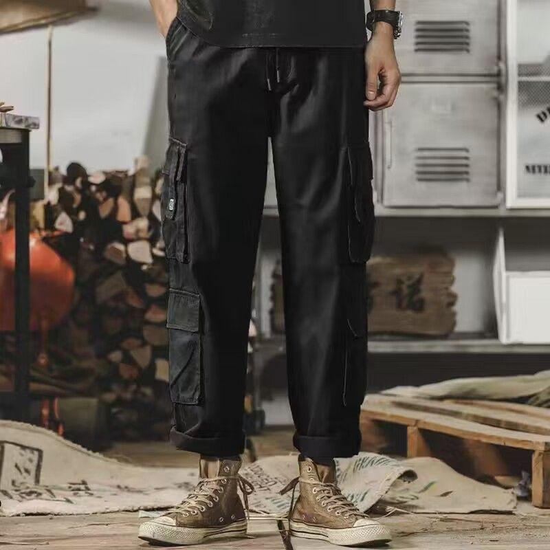 

Новая весенне-осенняя модная красивая трендовая мужская простая повседневная свободная одежда большого размера с высокой талией, прямые брюки-трубы L чёрный